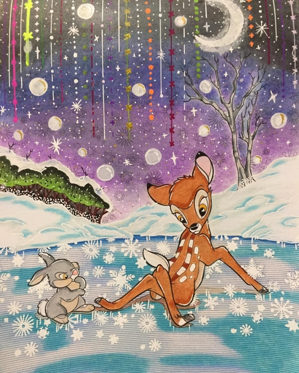 Coloriage Bambi sur la glace